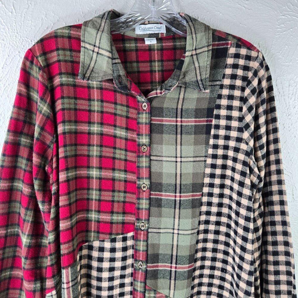 Patchwork Mix Plaid Shirt S Grunge Granola Girl Buttondown Collar Tunic Top - Picture 4 of 12